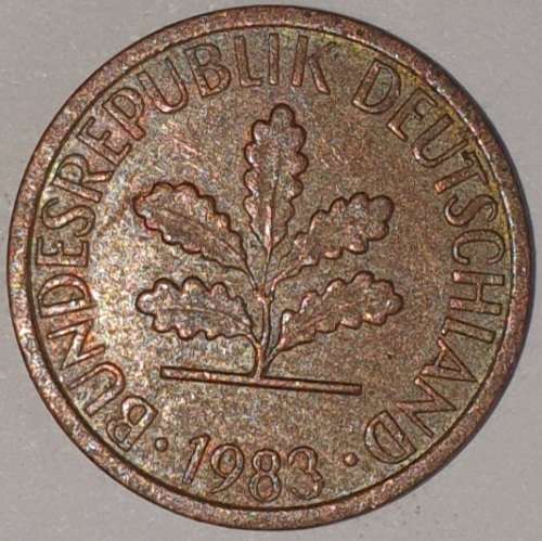 1983 J - 1 PFENNIG - ONE PFENNIG - GERMANY - FEDERAL REPUBLIC - (Copper Plated Steel)